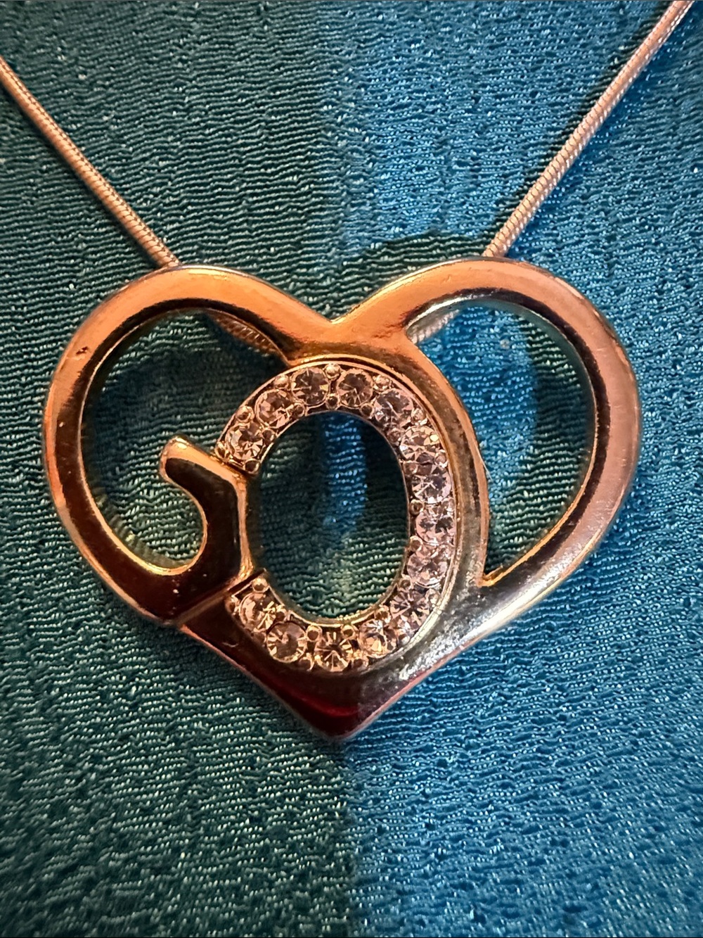 Heart Pendant Necklace with Crystal 'G' Accent - Silver Tone